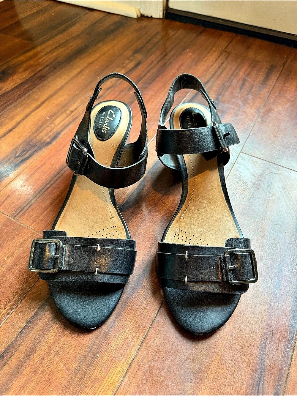 Clarks Black & Brown Strappy Block Heel Sandals Size 10